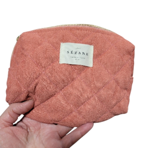 Sezane France Quilted Rust Orange Cosmetic Case Bag Lifestyle Sustainable Paris - Picture 2 of 11
